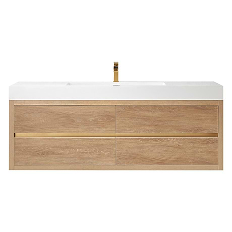 Serrano Blonde Oak 60" Single Floating Vanity with White Integrated Top