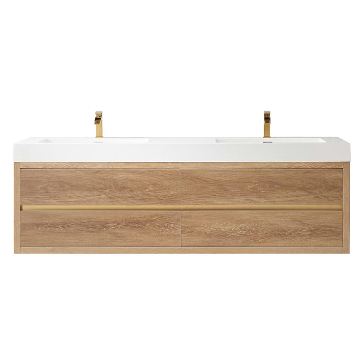 Serrano Blonde Oak 72" Double Floating Vanity with White Integrated Top