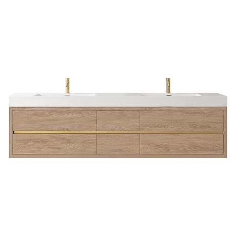 Serrano Blonde Oak 84" Double Floating Vanity with White Integrated Top