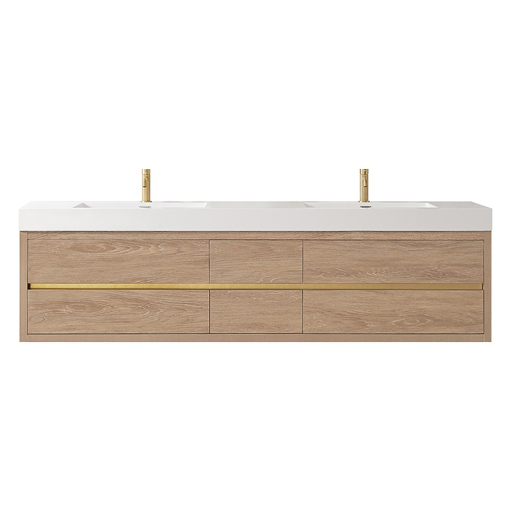 Serrano Blonde Oak 84" Double Floating Vanity with White Integrated Top