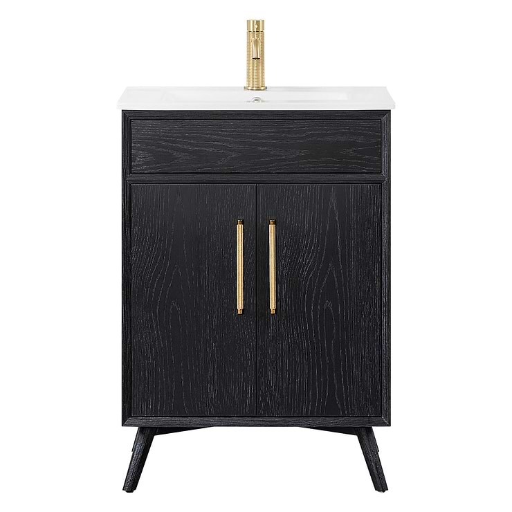 Adelle Black Oak 24" Single Vanity with White Ceramic Top