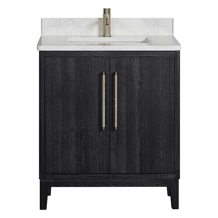 Kaitlin Black Oak 30" Single Vanity with White Composite Stone Top