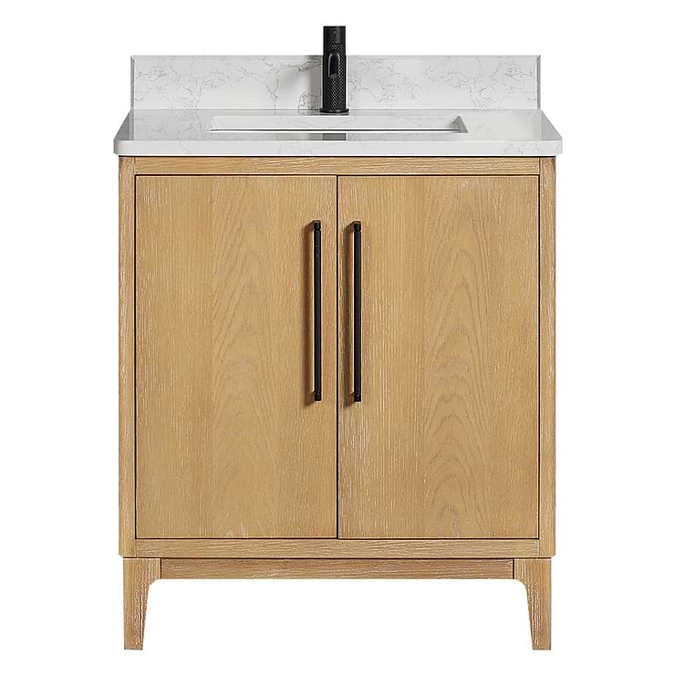 Kaitlin Blonde Oak 30" Single Vanity with White Composite Stone Top