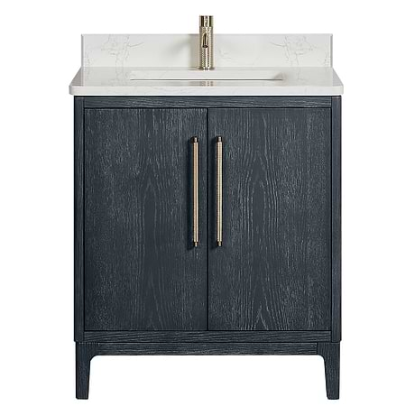 Kaitlin Navy Oak 30" Single Vanity with White Composite Stone Top