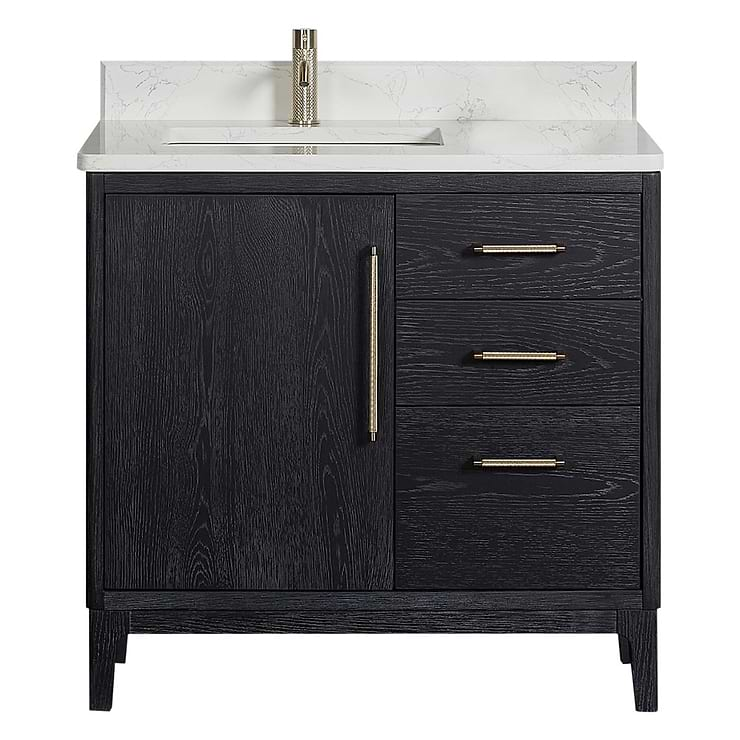 Kaitlin Black Oak 36" Single Vanity with White Composite Stone Top