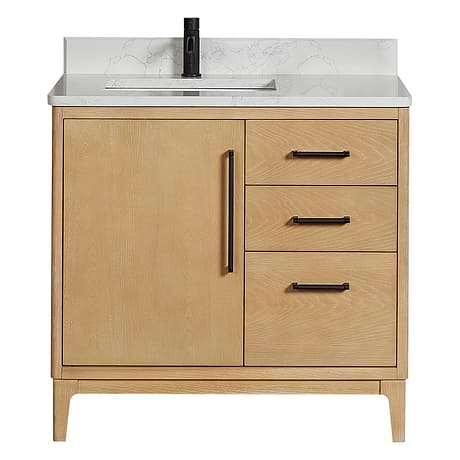 Kaitlin Blonde Oak 36" Single Vanity with White Composite Stone Top