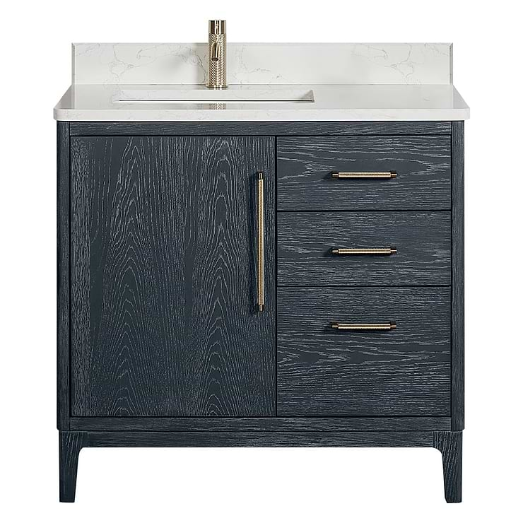 Kaitlin Navy Oak 36" Single Vanity with White Composite Stone Top