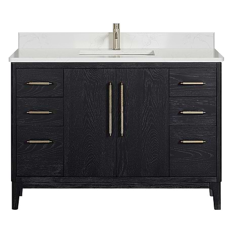 Kaitlin Black Oak 48" Single Vanity with White Composite Stone Top