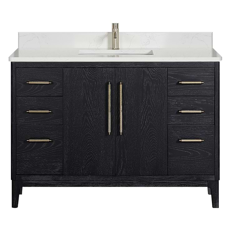 Kaitlin Black Oak 48" Single Vanity with White Composite Stone Top