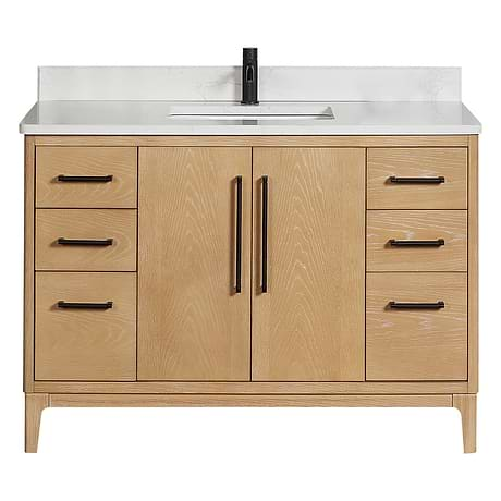 Kaitlin Blonde Oak 48" Single Vanity with White Composite Stone Top