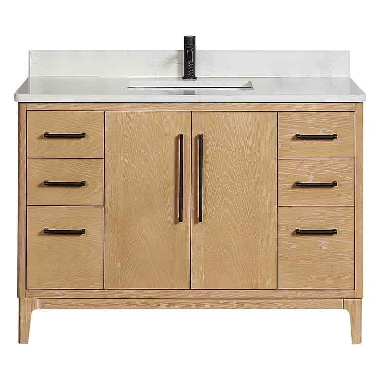 Kaitlin Blonde Oak 48" Single Vanity with White Composite Stone Top