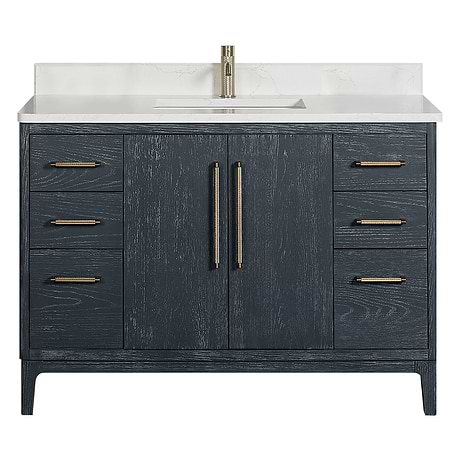 Kaitlin Navy  Oak 48" Single Vanity with White Composite Stone Top