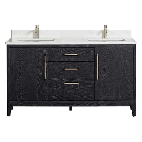 Kaitlin Black Oak 60" Double Vanity with White Composite Stone Top