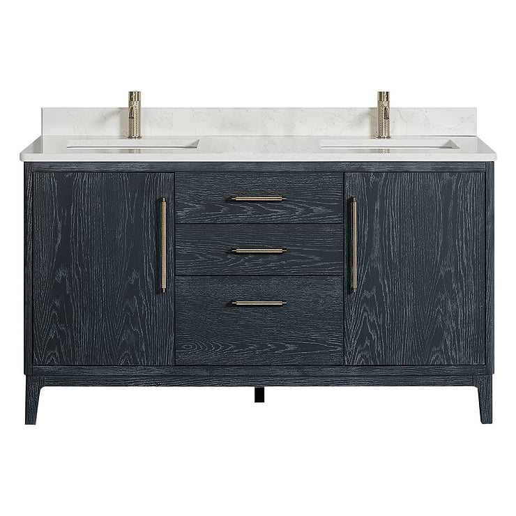 Kaitlin Navy Oak 60" Double Vanity with White Composite Stone Top