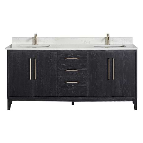 Kaitlin Black Oak 72" Double Vanity with White Composite Stone Top