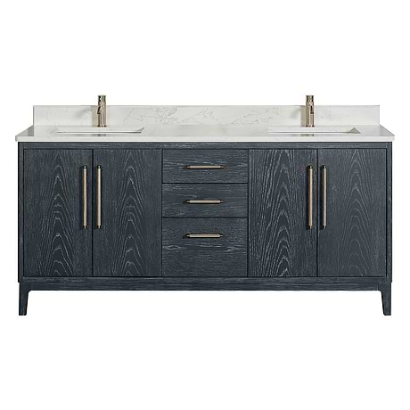 Kaitlin Navy Oak 72" Double Vanity with White Composite Stone Top