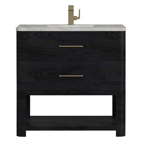 Lucian Carbon Oak 36" Single Vanity with Victorian Silver Quartz Top by JMV