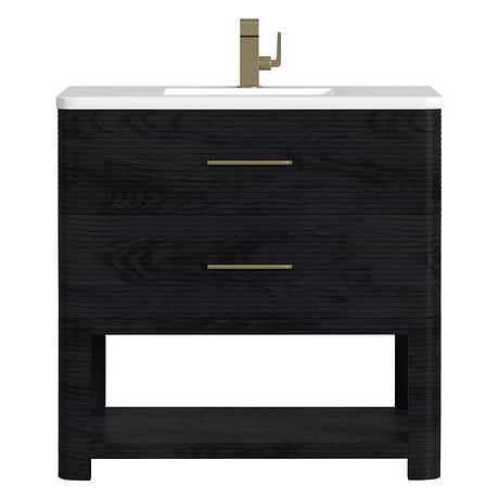 Lucian Carbon Oak 36" Single Vanity with White Zeus Quartz Top by JMV