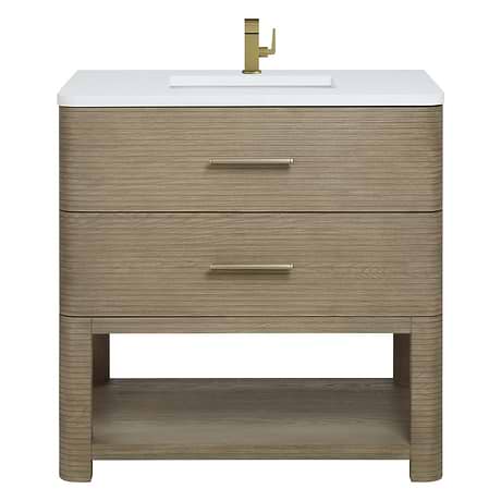 Lucian Pebble Oak 36" Single Vanity with White Zeus Quartz Top by JMV