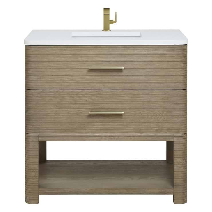 James Martin Vanities Lucian Pebble Oak 36" Single Vanity with White Zeus Quartz Top