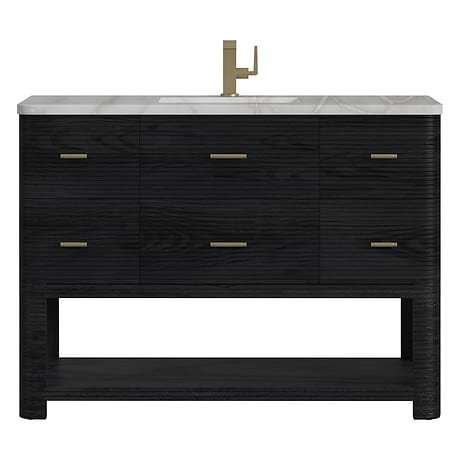 Lucian Carbon Oak 48" Single Vanity with Victorian Silver Quartz Top by JMV