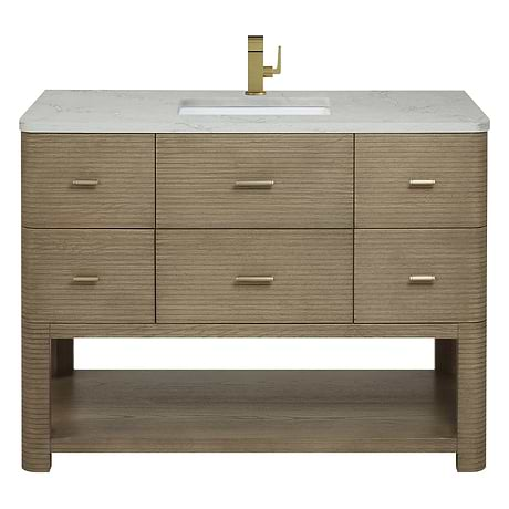 Lucian Pebble Oak 48" Single Vanity with Victorian Silver Quartz Top by JMV