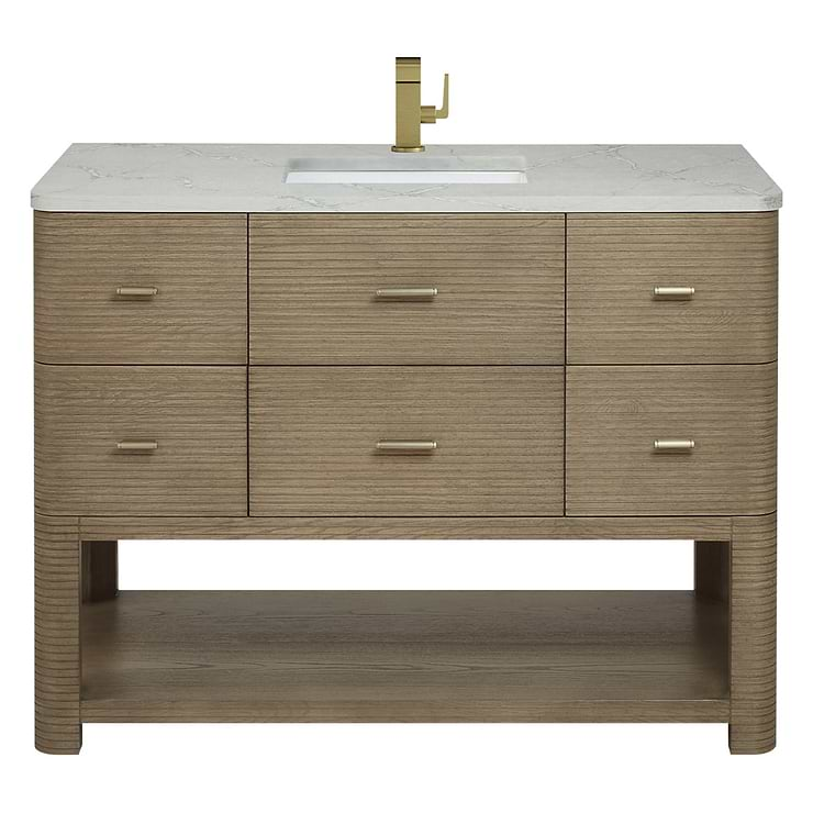 James Martin Vanities Lucian Pebble Oak 48" Single Vanity with Victorian Silver Quartz Top