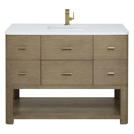 Lucian Pebble Oak 48" Single Vanity with White Zeus Quartz Top by JMV