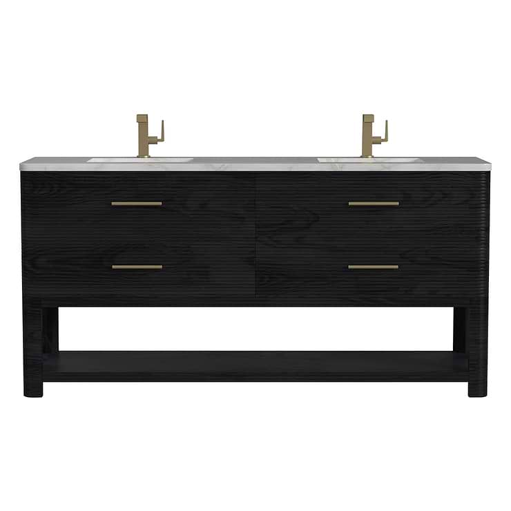 James Martin Vanities Lucian Carbon Oak 72" Double Vanity with Victorian Silver Quartz Top