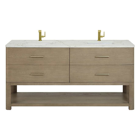 Lucian Pebble Oak 72" Double Vanity with Victorian Silver Quartz Top by JMV