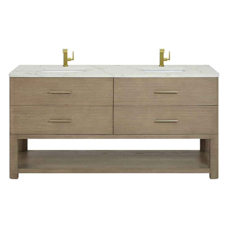 James Martin Vanities Lucian Pebble Oak 72" Double Vanity with Victorian Silver Quartz Top