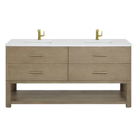 Lucian Pebble Oak 72" Double Vanity with White Zeus Quartz Top by JMV