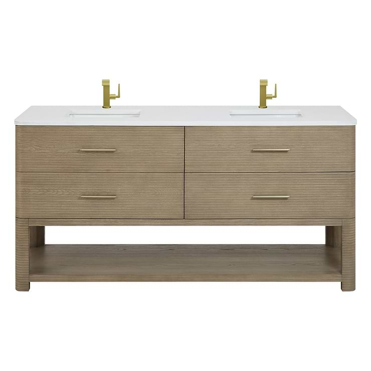 James Martin Vanities Lucian Pebble Oak 72" Double Vanity with White Zeus Quartz Top