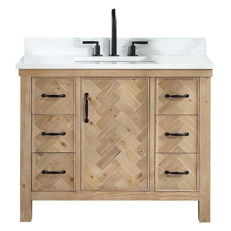 Adeena Blonde Oak 42" Single Vanity with Atlantic Stone Top