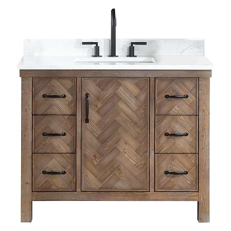 Adeena Brown Oak 42" Single Vanity with Atlantic Stone Top