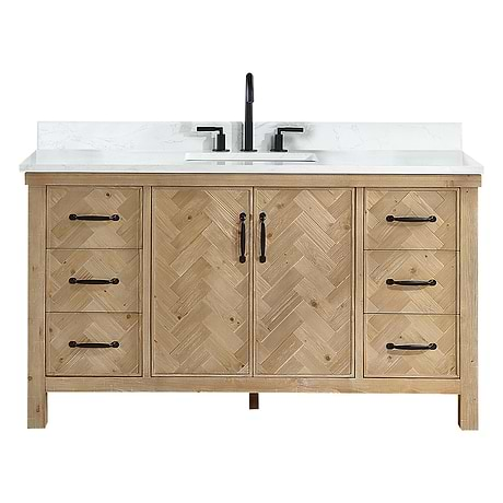 Adeena Blonde Oak 60" Single Vanity with Atlantic Stone Top