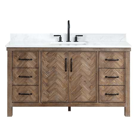 Adeena Brown Oak 60" Single Vanity with Atlantic Stone Top