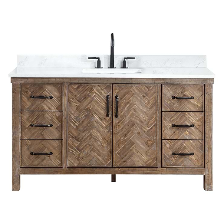 Adeena Brown Oak 60" Single Vanity with Atlantic Stone Top