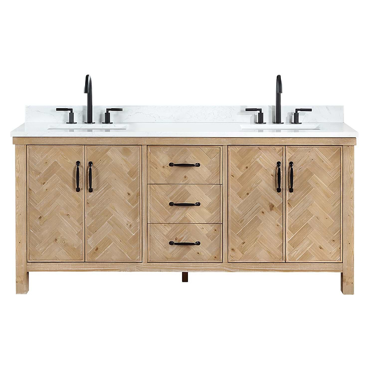 Adeena Blonde Oak 72" Double Vanity with Atlantic Stone Top