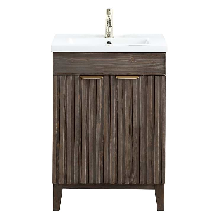 Gess Brown Oak 24" Single Vanity with White Ceramic Basin Top