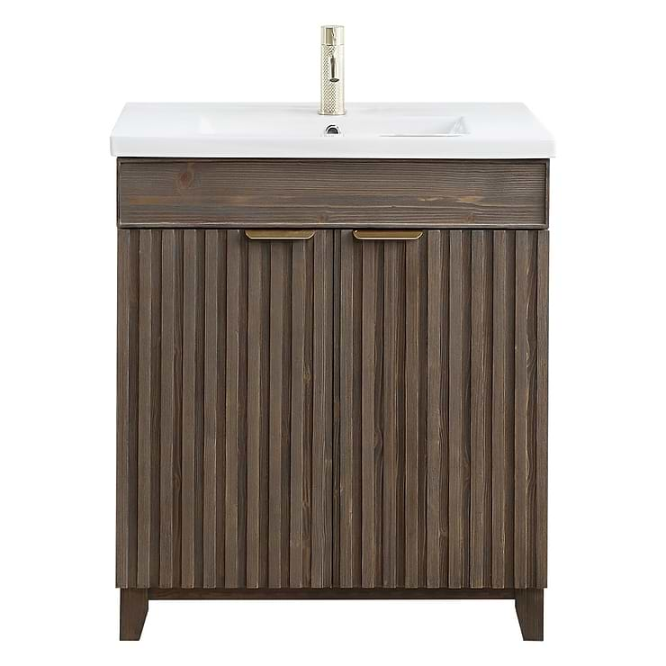 Gess Brown Oak 30" Single Vanity with White Ceramic Basin Top