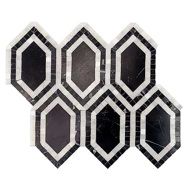 Infinity Nero Marquina Black & White Hexagon Polished Marble Mosaic - Sample