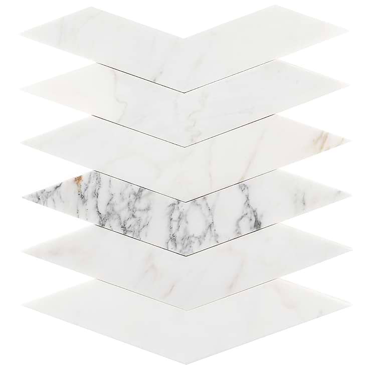New Palm Beach by Krista Watterworth Floral White Chevron Polished Marble Mosaic
