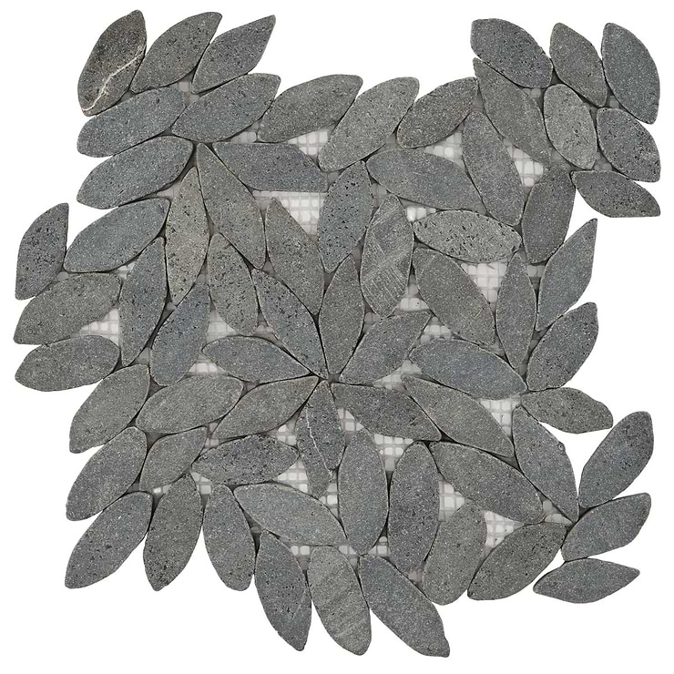 Nature Flower Lava Black Pebble Honed Mosaic Tile