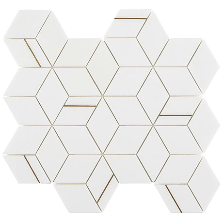 Morgana Thassos White Polished Marble & Brass Mosaic