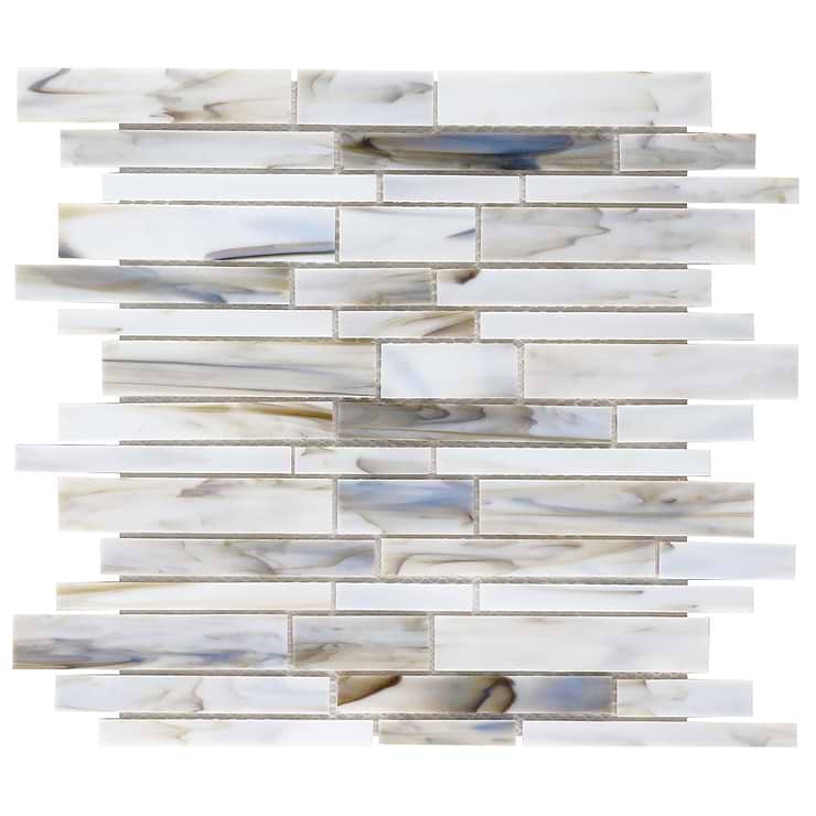 Matchstix Aura White Glass Polished Mosaic Tile