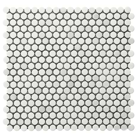Zoe Bianco White 1/2" Penny Round Frosted & Polished Glass Mosaic