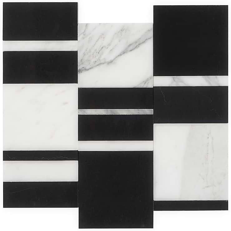 Alayah Blanco Black & White Polished Marble Mosaic Tile