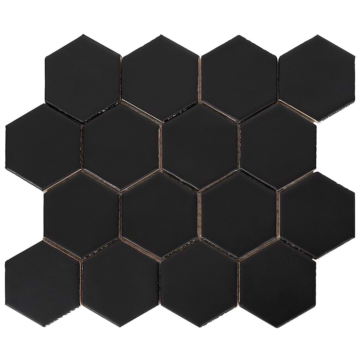 Meadowmere Black 3" Hexagon Matte Ceramic Tile