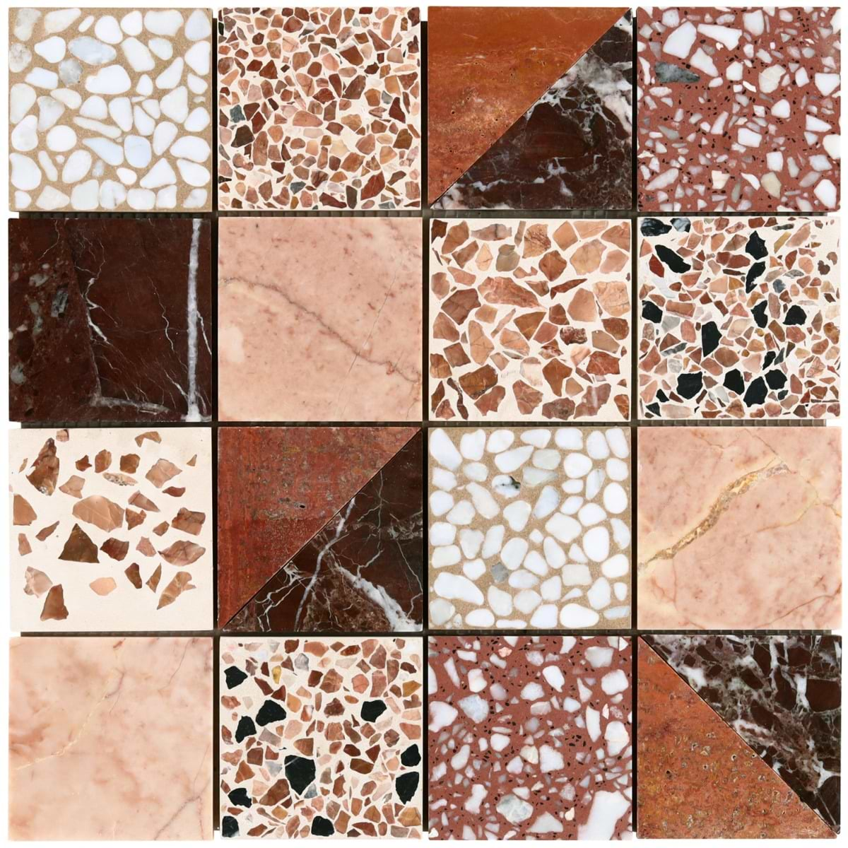 Elizabeth Sutton Artem Cardinal Terracotta Red 3x3 Polished & Honed Marble and Terrazzo Mosaic Tile